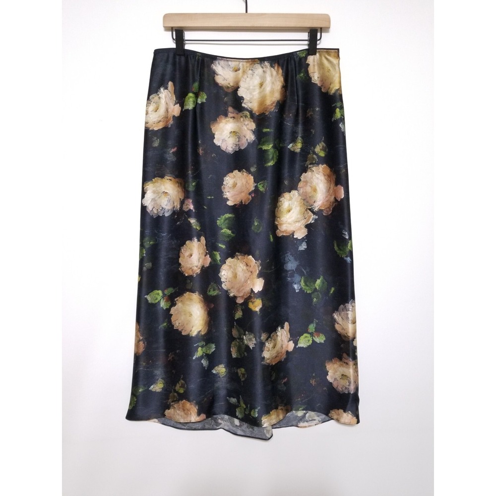 Vince Painted Rose Silk Satin Slip Midi Skirt Floral Black NWT Size 2 10 $295 - Picture 5 of 16